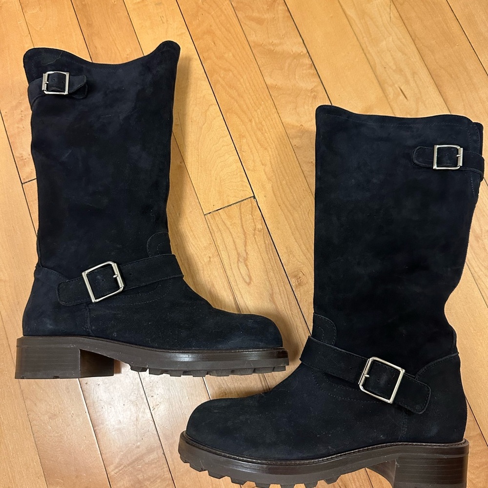 Marni Navy Combat Boots with Buckle Straps